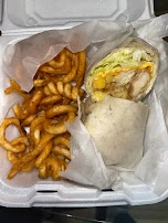 Crispy Chicken Wrap with Shrimp and Curly Fries